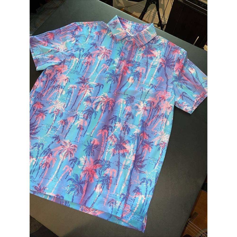 Birdie Bound Polo Shirt Men MEDIUM Golf Performance Palm Trees NEW NO TAGS